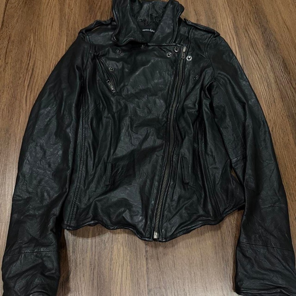 Muubaa london 100% lamb leather jacket with chain detail, women size S